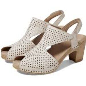 Dansko Teagan White Vintage Leather Heeled Sandals, Size 39